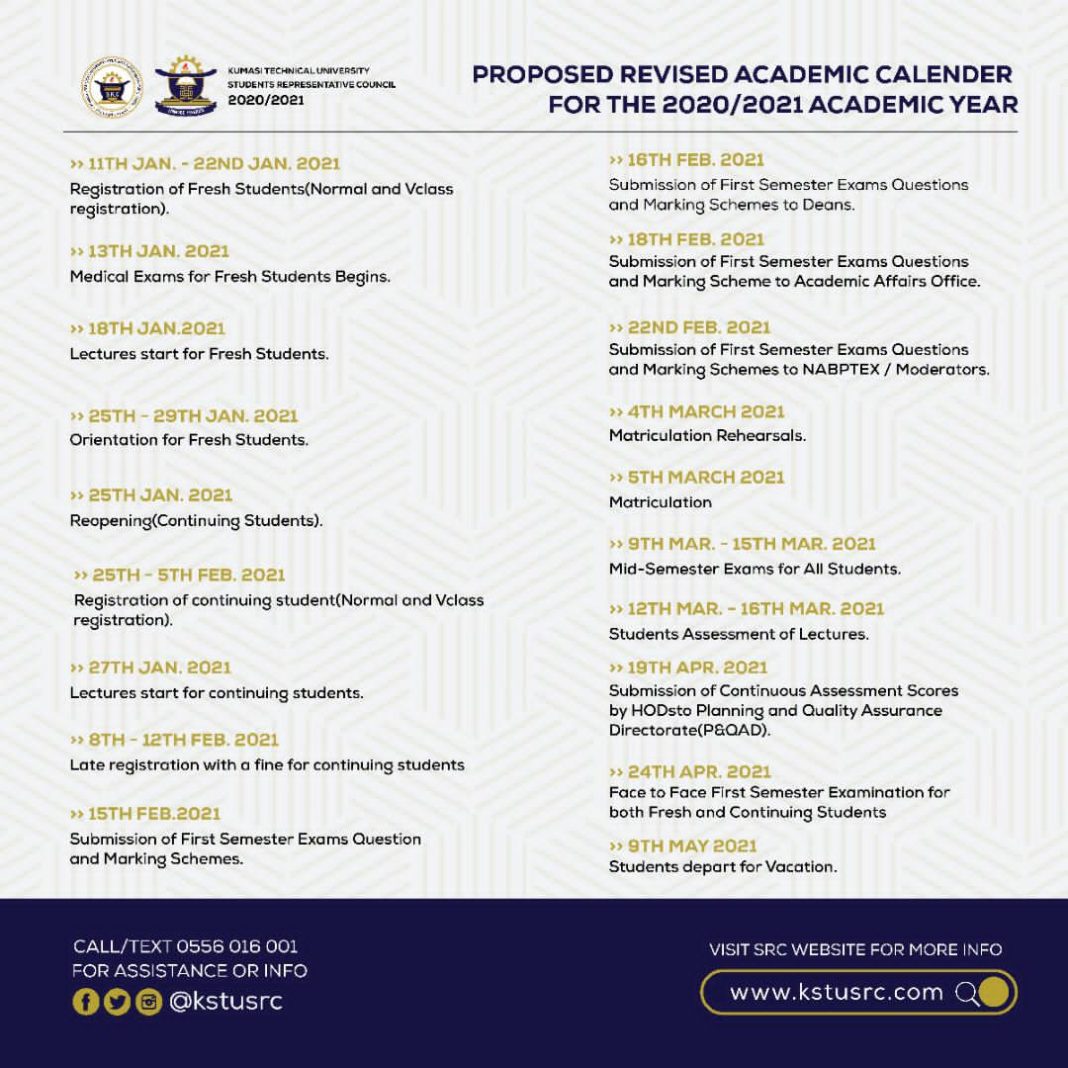 Approved Academic Calender for First Semester 2020/2021 Academic Year